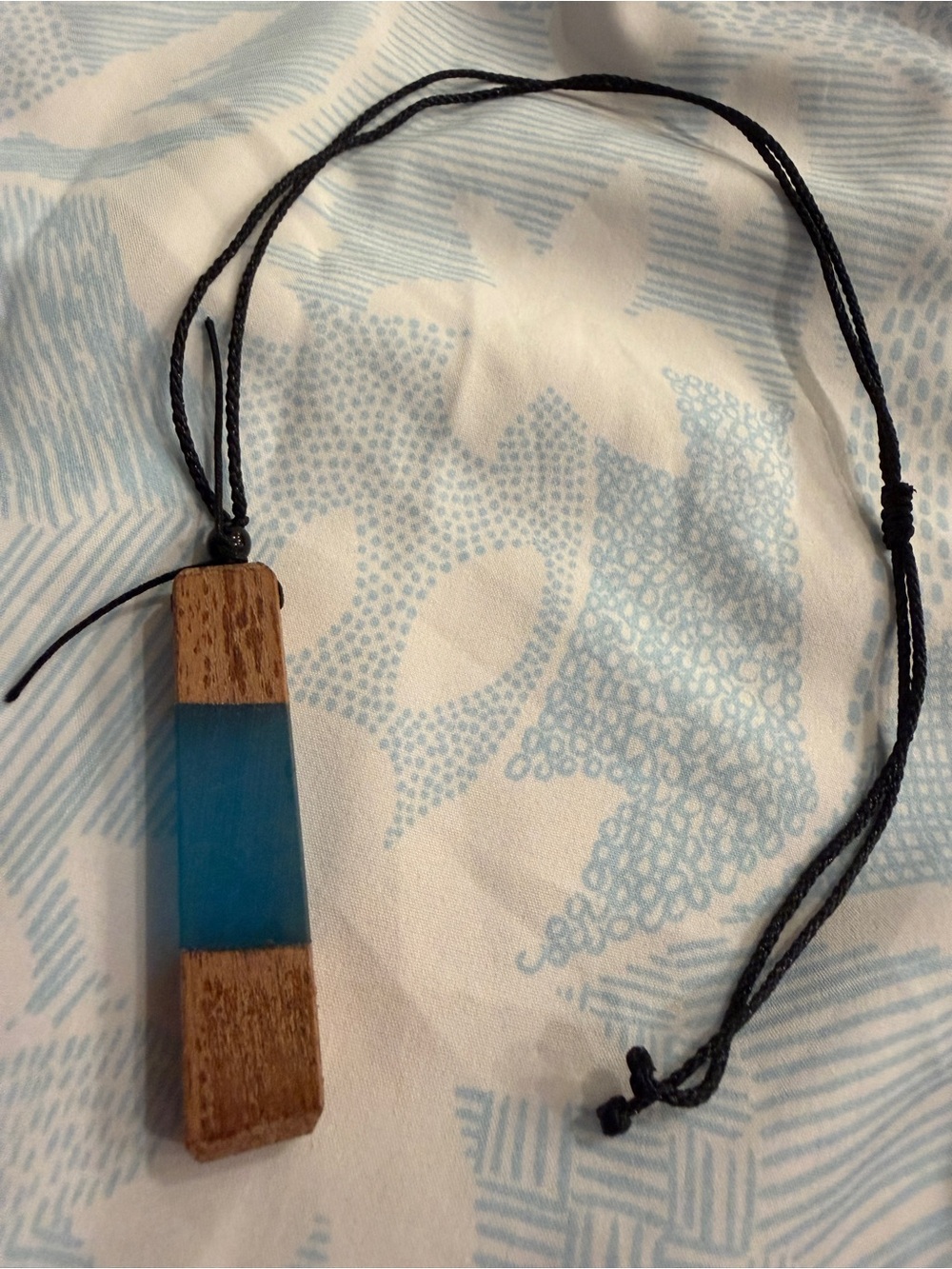 Wooden Necklace with Translucent Teal Center
